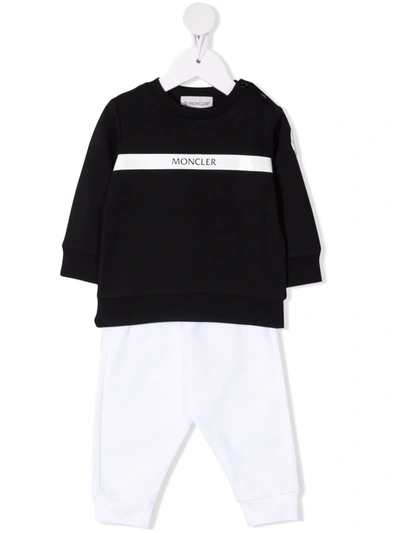 Moncler Babies' Two-tone Logo-print Tracksuit Set In Black