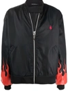 Vision Of Super Flames Print Bomber Jacket In Black