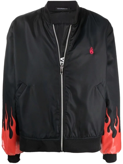 Vision Of Super Flames Print Bomber Jacket In Black