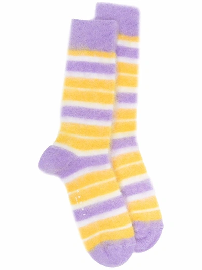 Marni Logo Striped Socks In Yellow
