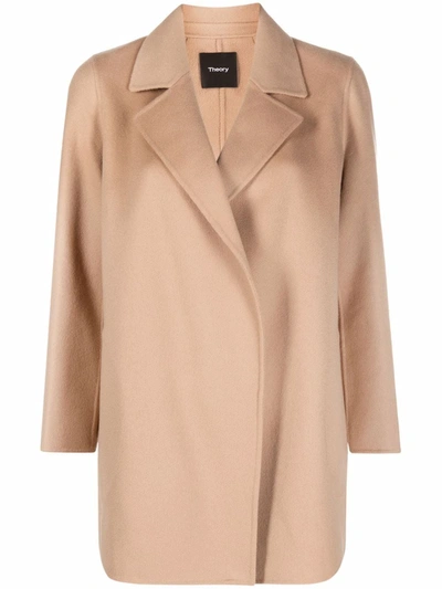 Theory Double-breasted Fitted Blazer In Beige