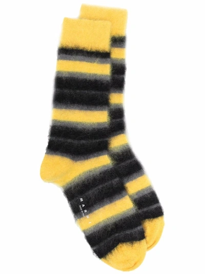 Marni Stripe-print Mohair Socks In Yellow