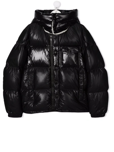 Moncler Kids' High-shine Logo-print Puffer Jacket In Black