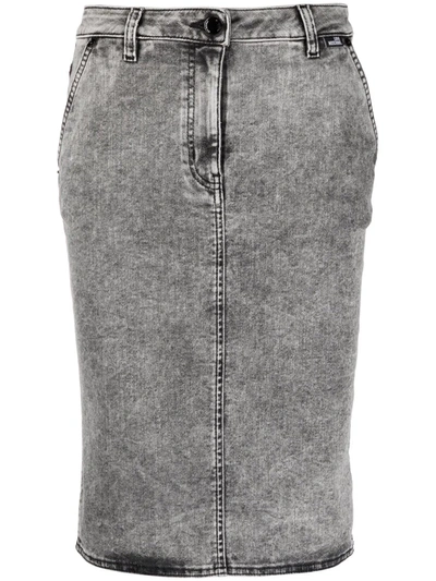 Love Moschino Bleached-effect Denim Skirt In Grey