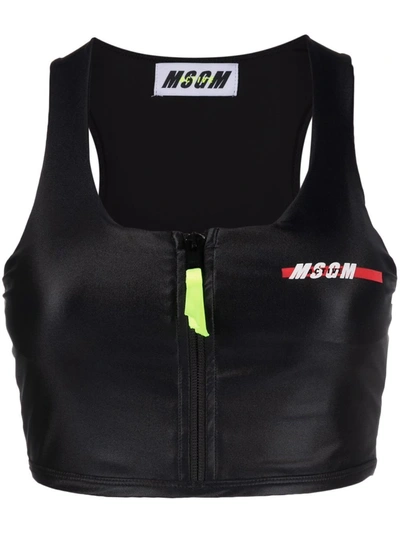 Msgm Chest Logo-print Sports Bra In Black