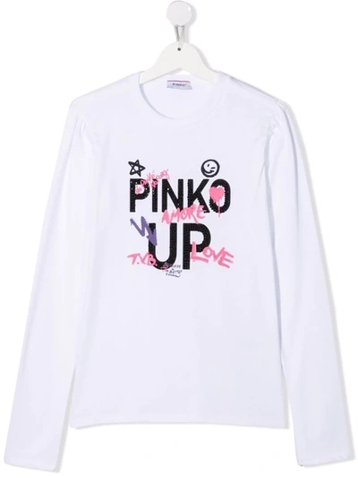 Pinko Teen Graphic-print Cotton T-shirt In White
