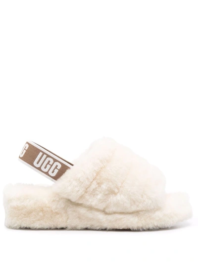 Ugg Fluff Yeah Faux Fur Slingback Sandal In Beige