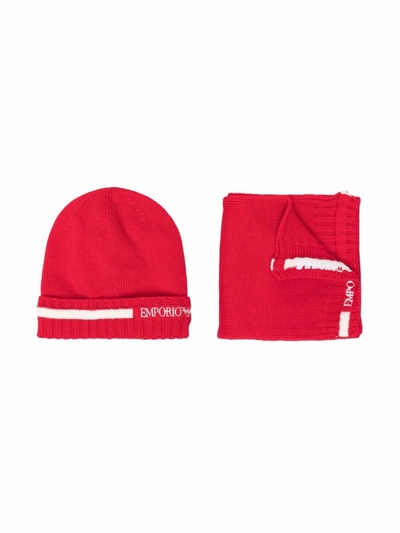 Emporio Armani Kids' Logo-print Hat Set In Red