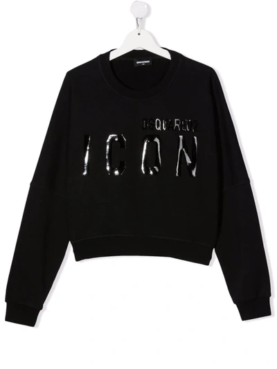 Dsquared2 Teen Icon-print Cotton Sweatshirt In 黑色
