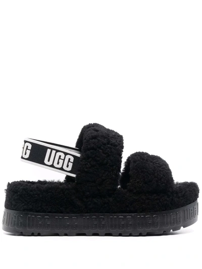 Ugg Oh Fluffita Sheepskin Slingback Slippers In Black