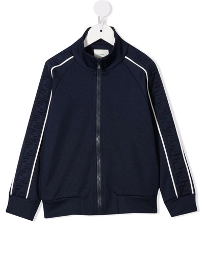 Fendi Kids' Embossed-monogram Zip-fastening Sweatshirt In Blue