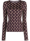 Marine Serre Fitted Moon Print Mock Neck Top In Brown