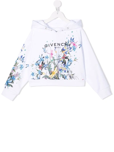 Givenchy Kids' Logo花卉印花连帽衫 In White