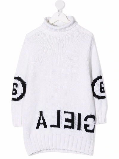 Mm6 Maison Margiela Kids' Intarsia-knit Roll-neck Jumper Dress In White