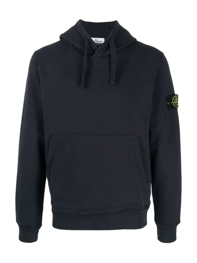 Stone Island Logo Patch Hoodie In Blue
