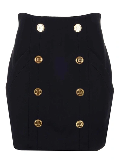 Balmain Sailor Button Jersey Mini Skirt In Black