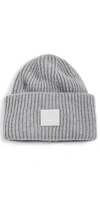 Acne Studios Pansy Face Patch Wool Beanie Hat In Grey Melange