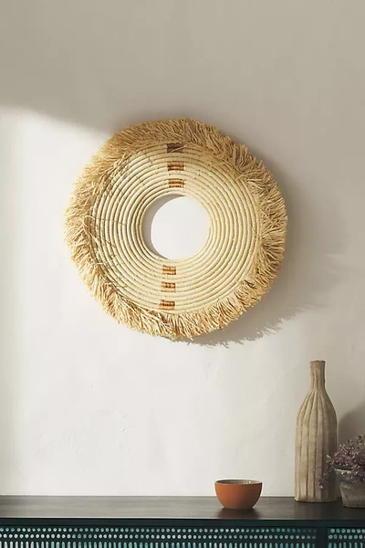 All Across Africa Fringed Disc Wall Hanging In Beige