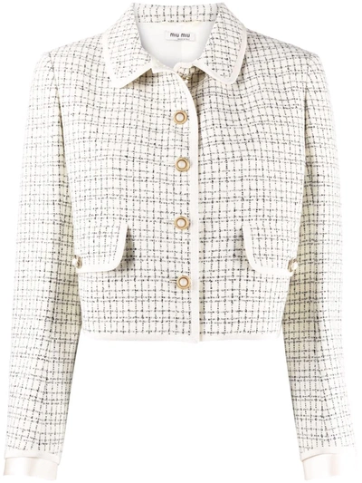Miu Miu Check Cropped Jacket In White