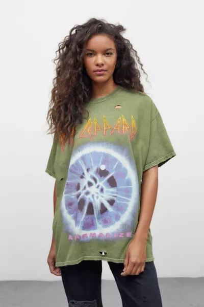 Urban Outfitters Def Leppard Overdyed T-shirt Dress In Green