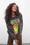 Urban Outfitters Nirvana Smile Overdyed Sweatshirt In Black