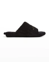 Balenciaga Home Furry Logo Slippers In Black Gold