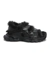 Balenciaga Faux Fur-lined Leather And Rubber Sandals In Black