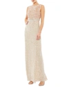 Mac Duggal Sequin Sleeveless Column Gown In Olive