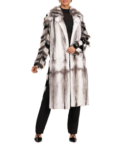 Burnett Chevron Intarsia Belted Mixed-fur Coat In Multi