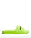 Balenciaga Rubber Contrast Logo Pool Sandals In Fluo Yellow Black
