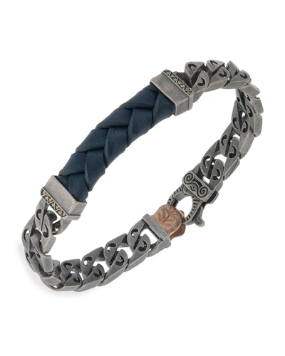 Marco Dal Maso Flaming Tongue Leather Chain Bracelet With Yellow Sapphires, Oxidized Silver In Blue