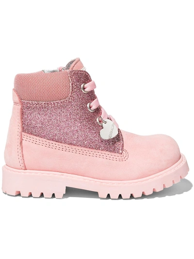 Monnalisa Kids' Glitter And Suede Ankle Boots In Pink