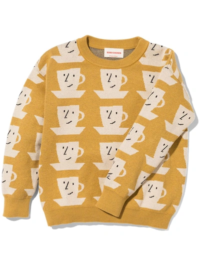Bobo Choses Kids' Cup Pattern Round Neck Jumper In Yellow