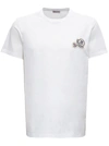 MONCLER WHITE COTTON T-SHIRT WITH LOGO PATCH,8C000388390Y001