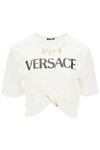 VERSACE CROPPED T-SHIRT WITH CHARMS,1001535 1A01124 2W020