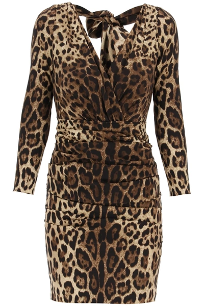 Dolce & Gabbana Leopard-print Silk Charmeuse Minidress In Brown