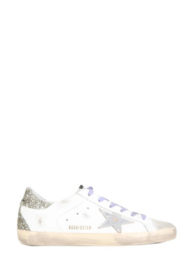 Golden Goose Superstar Sneakers In White Silver Light Green