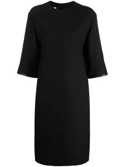 Valentino Lambskin-panel Pencil Dress In Black