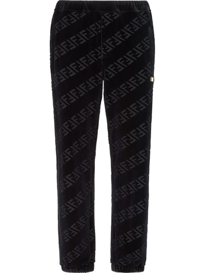 Fendi Ff-jacquard Cotton-blend Velvet Track Pants In Black