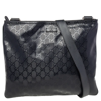 Pre-owned Gucci Black Gg Imprime Leather Messenger Bag
