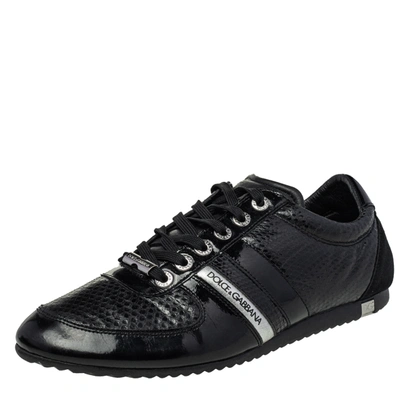 Pre-owned Dolce & Gabbana Dolce And Gabbana Black Python And Leather Stripes Low Top Trainers Size 44