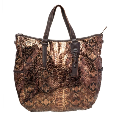 Pre-owned Tumi Metallic/brown Python Effect Fabric And Leather Bag