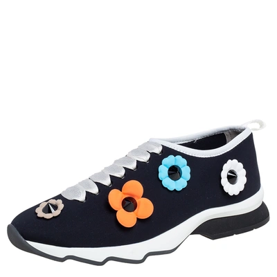 Pre-owned Fendi Black Neoprene Flowerland Slip On Sneakers Size 40