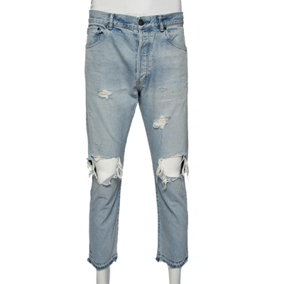 Pre-owned John Elliott Blue Denim Painted Detail Distressed Cropped Jeans M