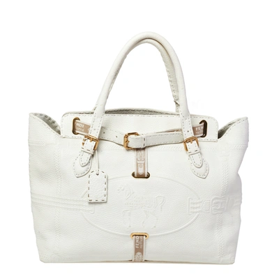 Pre-owned Fendi White Leather Villa Selleria Borghese Tote