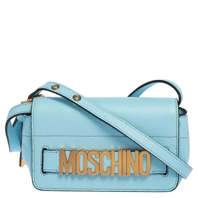 Pre-owned Moschino Blue Leather Logo Flap Crossbody Bag