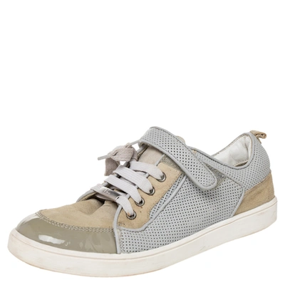 Pre-owned Dior Beige/grey Mesh And Patent Leather Low Top Sneakers Size 34