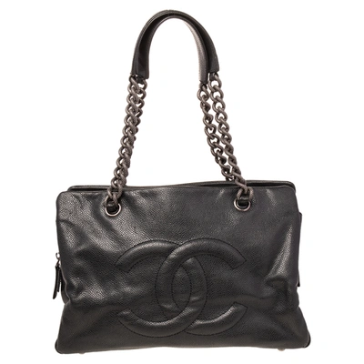Pre-owned Chanel Black Caviar Leather Petite Timeless Tote