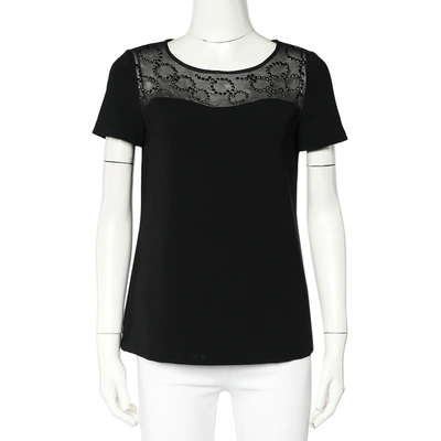 Pre-owned Diane Von Furstenberg Black Crepe Embellished Neck Detail Top S