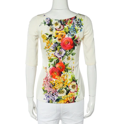 Pre-owned Dolce & Gabbana Cream Floral Printed Roundneck Top S